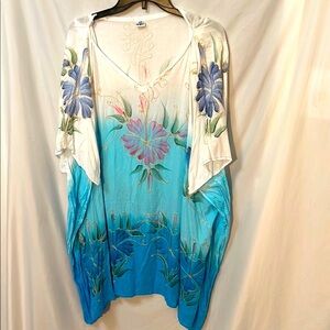 Island Planet Turquoise Floral Embroidered Sequin Lightweight Cover Up One Size